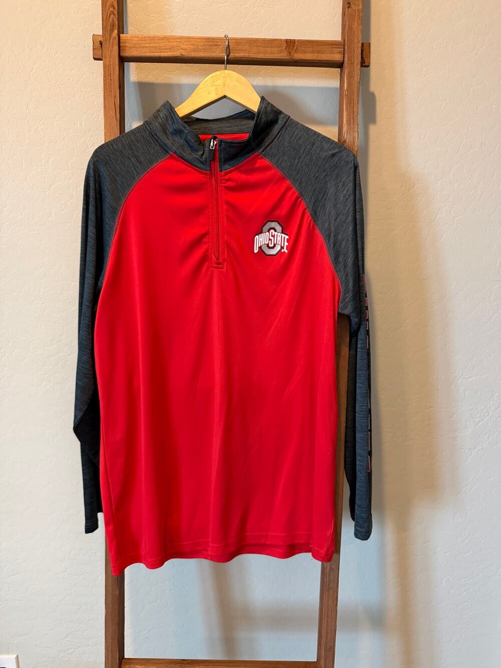 Ohio State Buckeyes Quarter Zip Pullover Men’s L Red Gray OSU NCAA Athletic